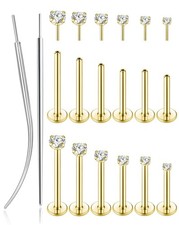 6 Pairs 18K Gold Plated Push in Nose Studs for Women Men 316L Stainless Steel... picture