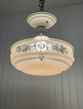RESTORED Vtg Pink Semi Flush Mount Glass Ceiling Light Art Deco 1920s 1930 1940 picture