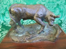 Bronze Bull Sculpture Signed S.A. Efron #90 of 1,000 Wood Base Award dated 1985 picture