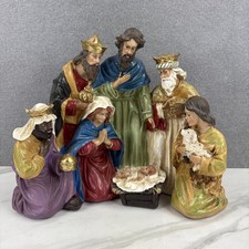 Hand Painted Transpac Resin Christmas Nativity 10 x 8