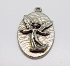 Angel Pendant Silver Tone Healing Message Oval Vintage Style Necklace Charm picture
