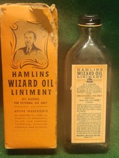 Antique Hamlin’s Wizard Oil Liniment Medicine  Apothecary-1/2 Full Bottle /Box picture