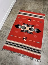 Vintage 30’s 40’s Chimayo Textile Whirling Log Motif Red 45.25” x 69.75” picture