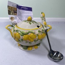 Temp-Tations by Tara 12.5” Lemon Figural Fruit Tureen 3.5 Qt With Lid Ladle picture
