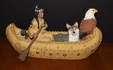 YOUNG'S American Indian w/ Eagle & Wolf in Canoe Resin 9
