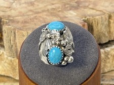 Vintage Lorenzo Livingston Navajo Sterling Turquoise Blossom Ring sz 5.5--971.26 picture