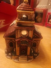Vintage 1986 Lefton Colonial Village Orange Church 05817 Christmas Votive Holder picture