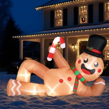 9.8ft Reclining Gingerbread Man Drawstring Bag Christmas Inflatable Decoration picture