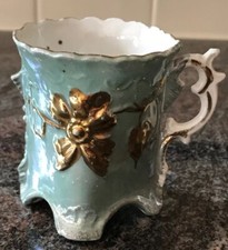 1800s Antique Victorian Light Teal Gold Accented Cup Porcelain Gorgeous Excellen picture