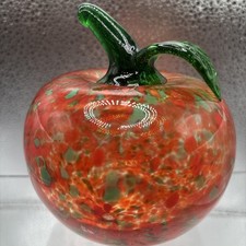 Art Glass Orange Red Apple Speckled Hand Blown Paperweight 5