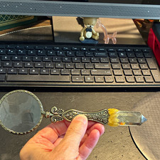 Ornate Handheld Magnifying Glass w/ Clear Crystal Prism Handle picture