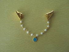 VINTAGE GOLD TONE FAUX PEARL AND BLESSED MOTHER MEDAL SWEATER GUARD CLIP #EJV picture