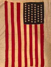 Antique 46 Star American Flag Sewn Stripes Printed Stars 1908-1912 Cotton 44x25 picture