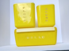 Vintage 1950s Lustro Ware Yellow Nesting Canisters Bread Box Mid Century Modern picture