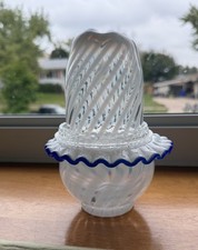 Gorgeous Fenton 2604 Blue Ridge Fairy Lamp 80th Anniversary Spiral Optic 3 Piece picture