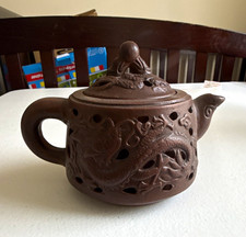 Chinese Brown Clay Teapot w/ Carved Dragon picture