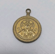 Vintage Orthodox Jesus Christ Medallion Byzantine Cross Gold Tone Pendant picture