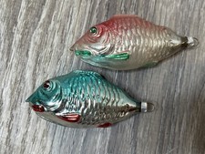 Vintage German Figural Christmas Fish Ornaments Mercury Glass Lot Of 2 picture