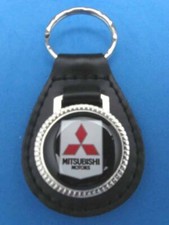MITSUBISHI BLACK LEATHER KEYRING KEYFOB #043 picture