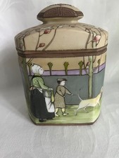 Antique Nippon Dutch Dog Park Walk Porcelain Humidor Green Wreath Mark 1911-1921 picture