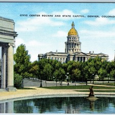 c1940s Denver, CO Civic Center Square State Capitol Linen Postcard Gold Dome picture