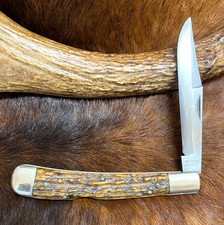 Winchester, Trademark, Made in USA., 1950 Lockback Folding Hunter, Stag, 5 1/4