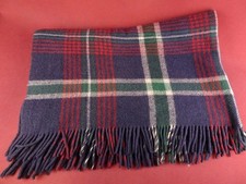 VINTAGE PLAID WOOL STADIUM CAMP CABINCORE BLANKET 50X56 FRINGED NO TAG picture