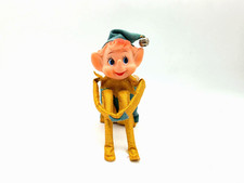 VINTAGE CHRISTMAS GOLD METALLIC/GREEN FELT PIXIE GNOME KNEE HUGGER JAPAN W/BELL picture