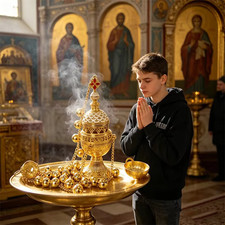 Vintage Gold Plated Orthodox Hanging Incense Burner with 24 Bells Enamel for Hom picture