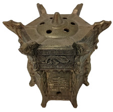 Vintage 1970 Circa Japan Brass Incense Burner 2pc Dragon Symbols Asian Festival picture