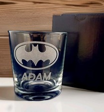 PERSONALISED ENGRAVED BATMAN WHISKEY GLASS For Best Man Groom Godfather GIFT Box picture