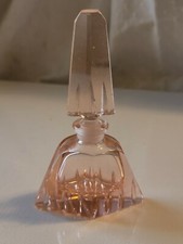 Vintage IRICE Pressed Glass Perfume Bottle Pink Rose Crystal Art Deco Czech a27 picture