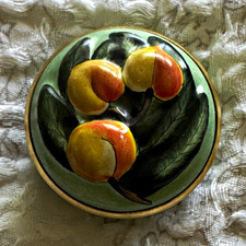Halcyon Days Enamels Small Round Green Enamel Fruit Design Pill Box picture