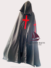ZAIN Black Hooded Cloak with Red Cross Gothic Medieval Cape Cosplay & Halloween picture