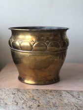 Gorgeous Vintage or Antique Hammered Brass Jardiniere  Ornate Flower / Plant Pot picture