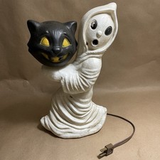 Vintage 1970s Halloween General Foam Plastics GHOST & BLACK CAT HEAD Blow Mold picture