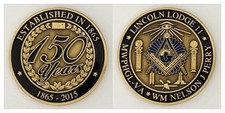 Lincoln Lodge 11 150th Anniversary Masonic Challenge Coin 2#11 picture