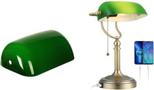 Green Glass Bankers Replacement Lamp Shade & USB Fast Charging Port Bankers picture