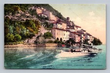 Italy- Gandria Lake Lugano Ferry Boat Souvenir Old Card View Vintage Postcard picture