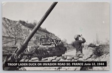 1944 WWII D-Day Era Troop Laden DUKW Invasion Road So. France Postcard picture