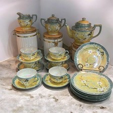 Vintage Takito Japan Lusterware Cherry Blossom Green And Yellow Teaset 21 Pieces picture