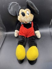 Vintage Mickey Mouse Plush Doll Red Overalls Blue Bow Tie 17 Inch picture