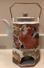 NEW W TAG  Gump's Arita Imari Peacock TEAPOT+Lid+Warmer Stand Pheonix Bird Gumps picture