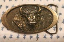 Solid Brass Buffalo Head Vintage Belt Buckle by A Dozy 1976 Ornate Raised Rare picture
