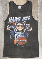 VTG 3D EMBLEM 1986 Harley Davidson Hawg Wild SMALL Tank Top Handtex USA SHRUNK picture
