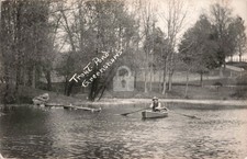 Trout Pond, Greenshaw's Landing, Hanover MI 1912 RPPC Photo Postcard COPY picture