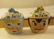 Vintage 1940s Anthropomorphic Man/Woman I'm Jelly - I'm Jam Condiment Jars picture