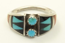 Vintage Zuni Delberta Boone Sterling Silver Turquoise & Channel Inlay Band Ring picture