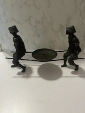 Vintage Cast Brass/Bronze Tone Asian Figurative Bowl Holder Made in Thailand picture