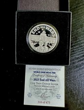 2023 Silver Shield END ALL WARS Proof 1 oz .999 Silver COA #316/475 Rare picture